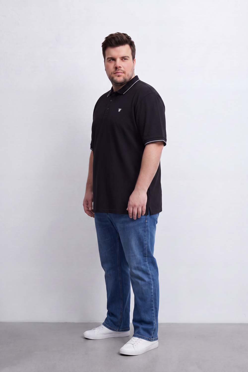 Men's Tomato Store Big Size Slim Fit Polo Shirt Contrast Tipped Collar And Cuffs Three-Button Placket