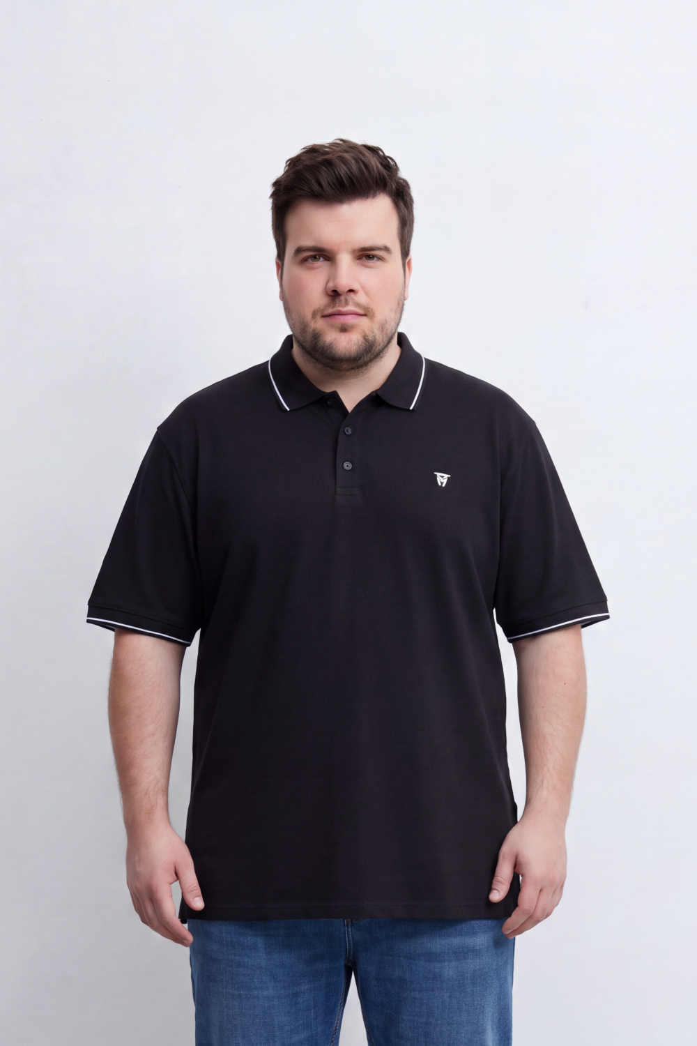 Men's Tomato Store Big Size Slim Fit Polo Shirt Contrast Tipped Collar And Cuffs Three-Button Placket