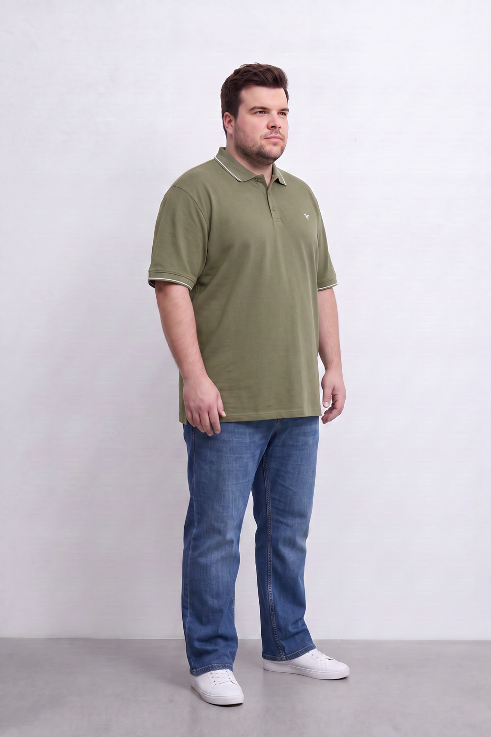 Men's Tomato Store Big Size Slim Fit Polo Shirt Contrast Tipped Collar And Cuffs Three-Button Placket