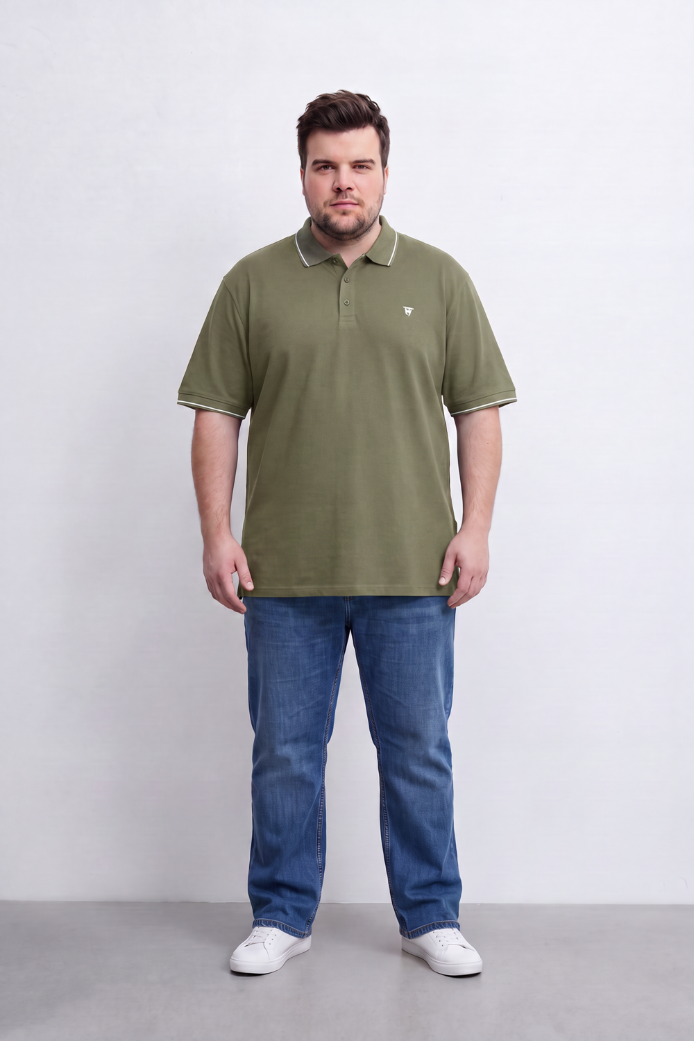 Men's Tomato Store Big Size Slim Fit Polo Shirt Contrast Tipped Collar And Cuffs Three-Button Placket