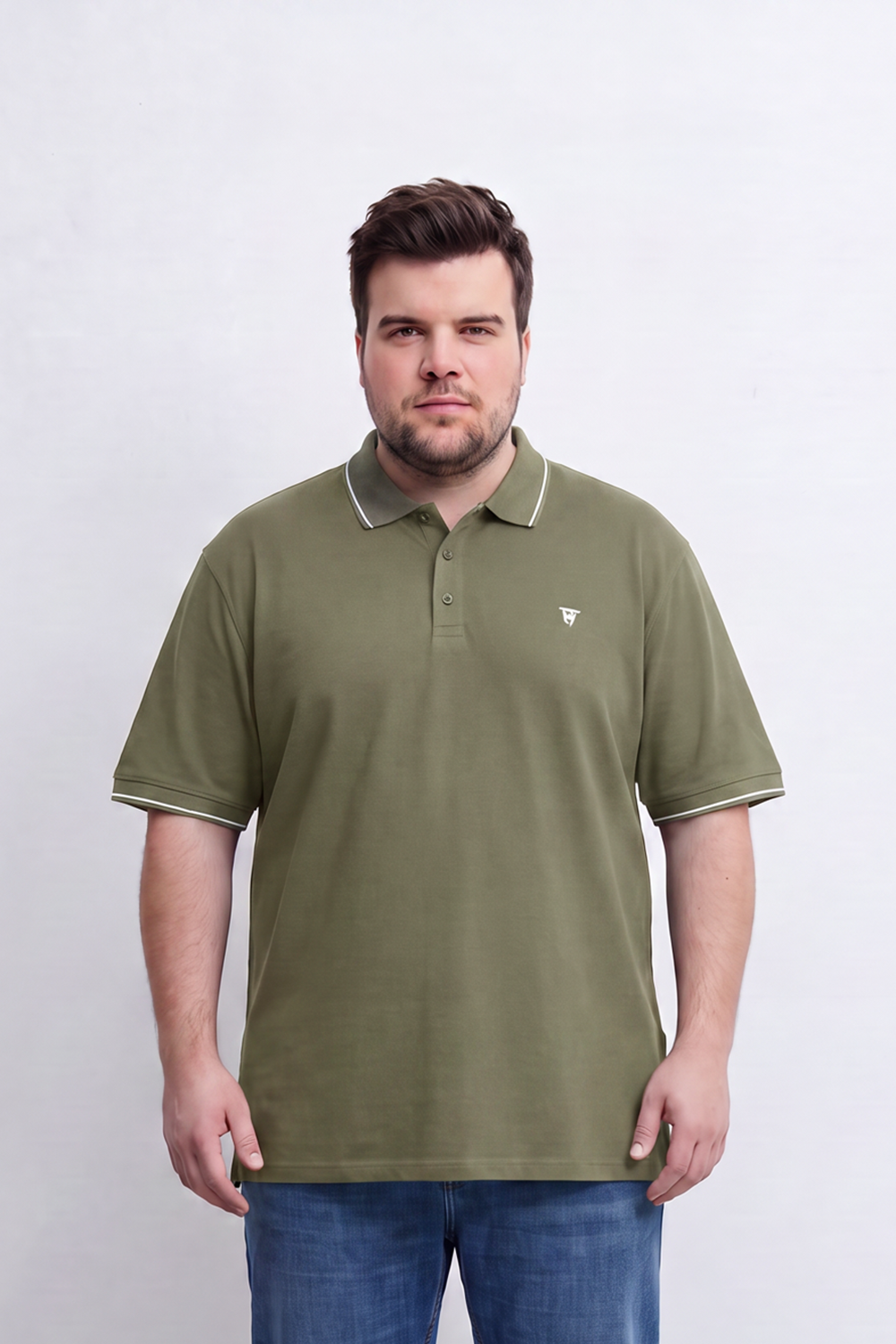 Men's Tomato Store Big Size Slim Fit Polo Shirt Contrast Tipped Collar And Cuffs Three-Button Placket