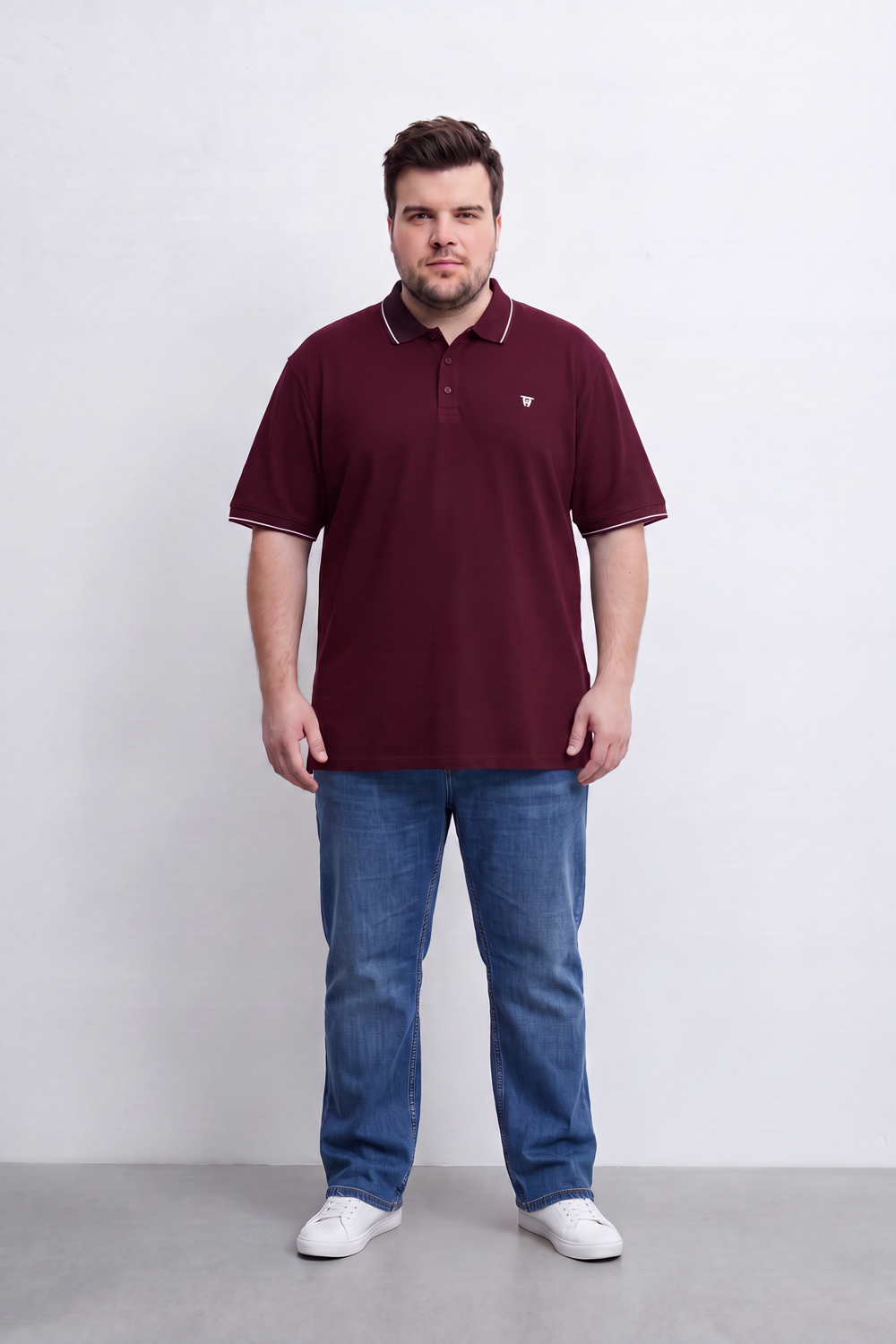 Men's Tomato Store Big Size Slim Fit Polo Shirt Contrast Tipped Collar And Cuffs Three-Button Placket