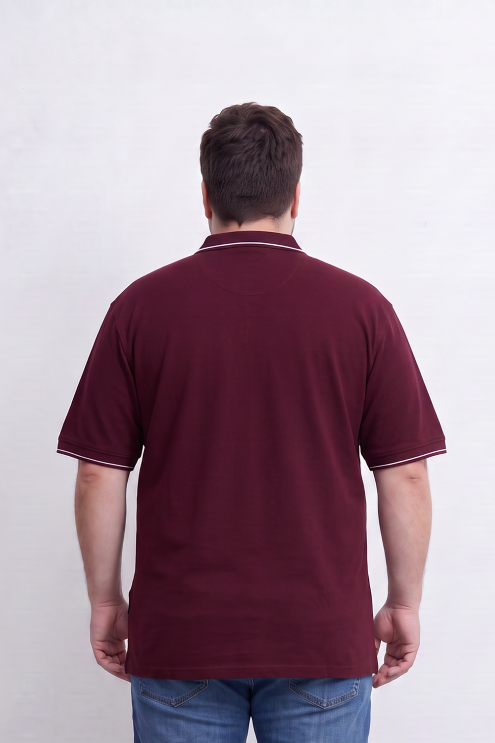 Men's Tomato Store Big Size Slim Fit Polo Shirt Contrast Tipped Collar And Cuffs Three-Button Placket