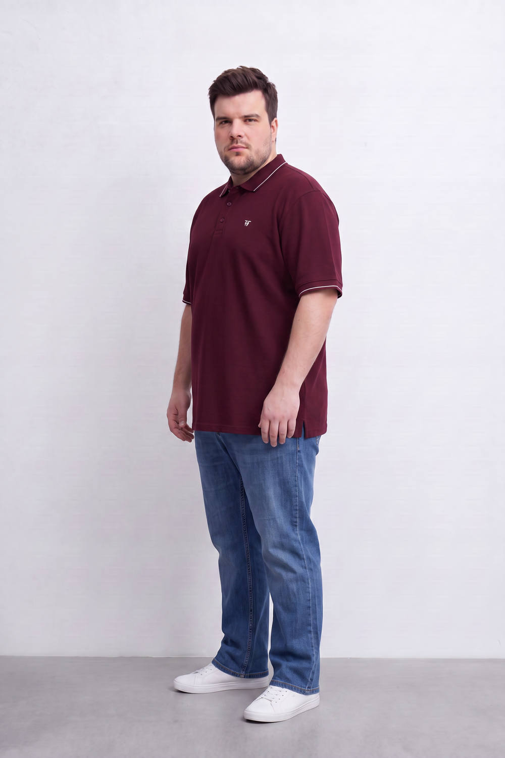 Men's Tomato Store Big Size Slim Fit Polo Shirt Contrast Tipped Collar And Cuffs Three-Button Placket