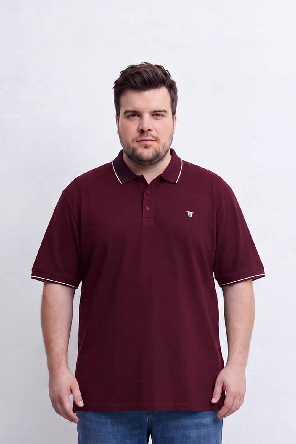 Men's Tomato Store Big Size Slim Fit Polo Shirt Contrast Tipped Collar And Cuffs Three-Button Placket
