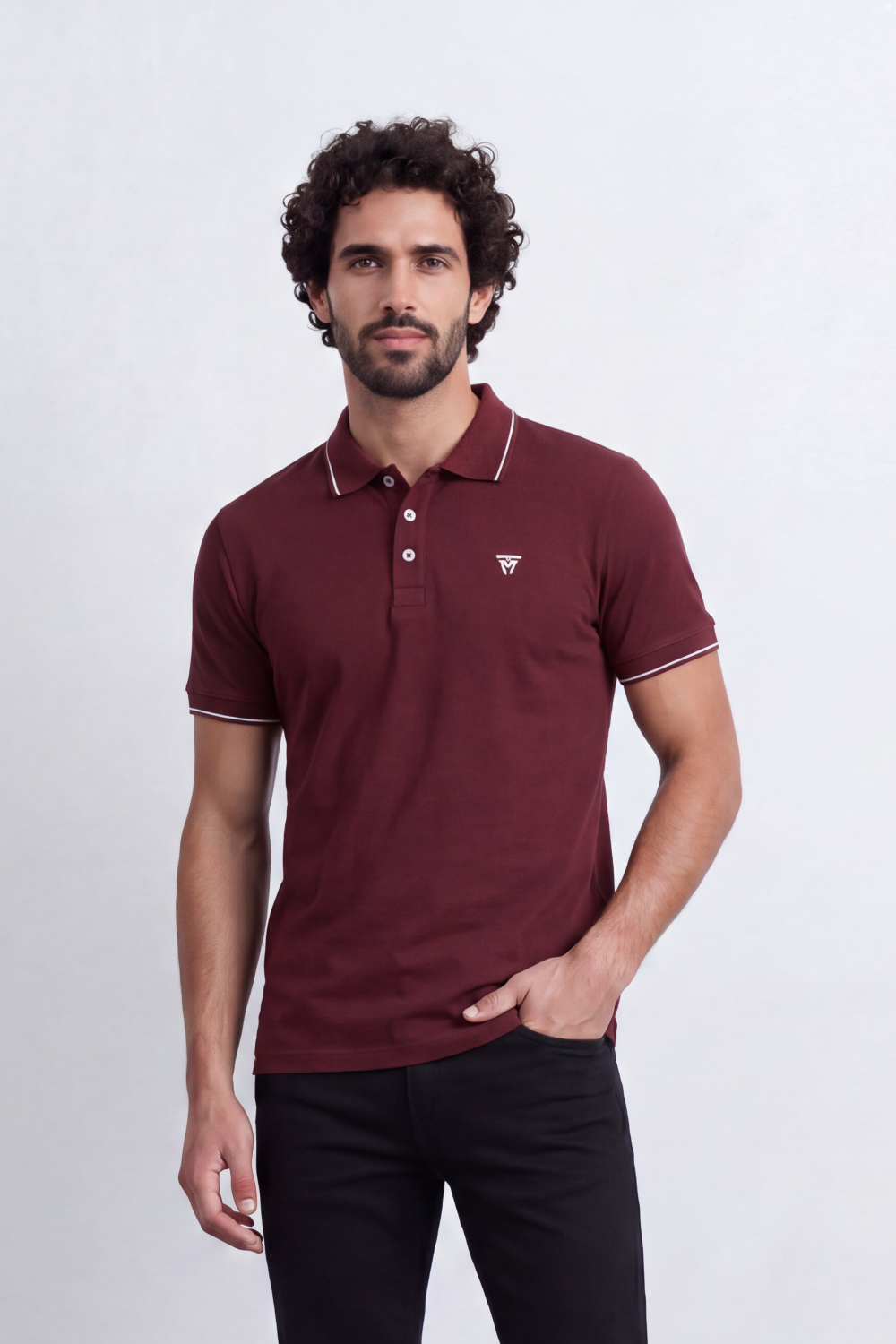 Men's Tomato Store Slim Fit Half Sleeve Polo T-Shirt With Contrast Tipping Details And Classic Button Placket
