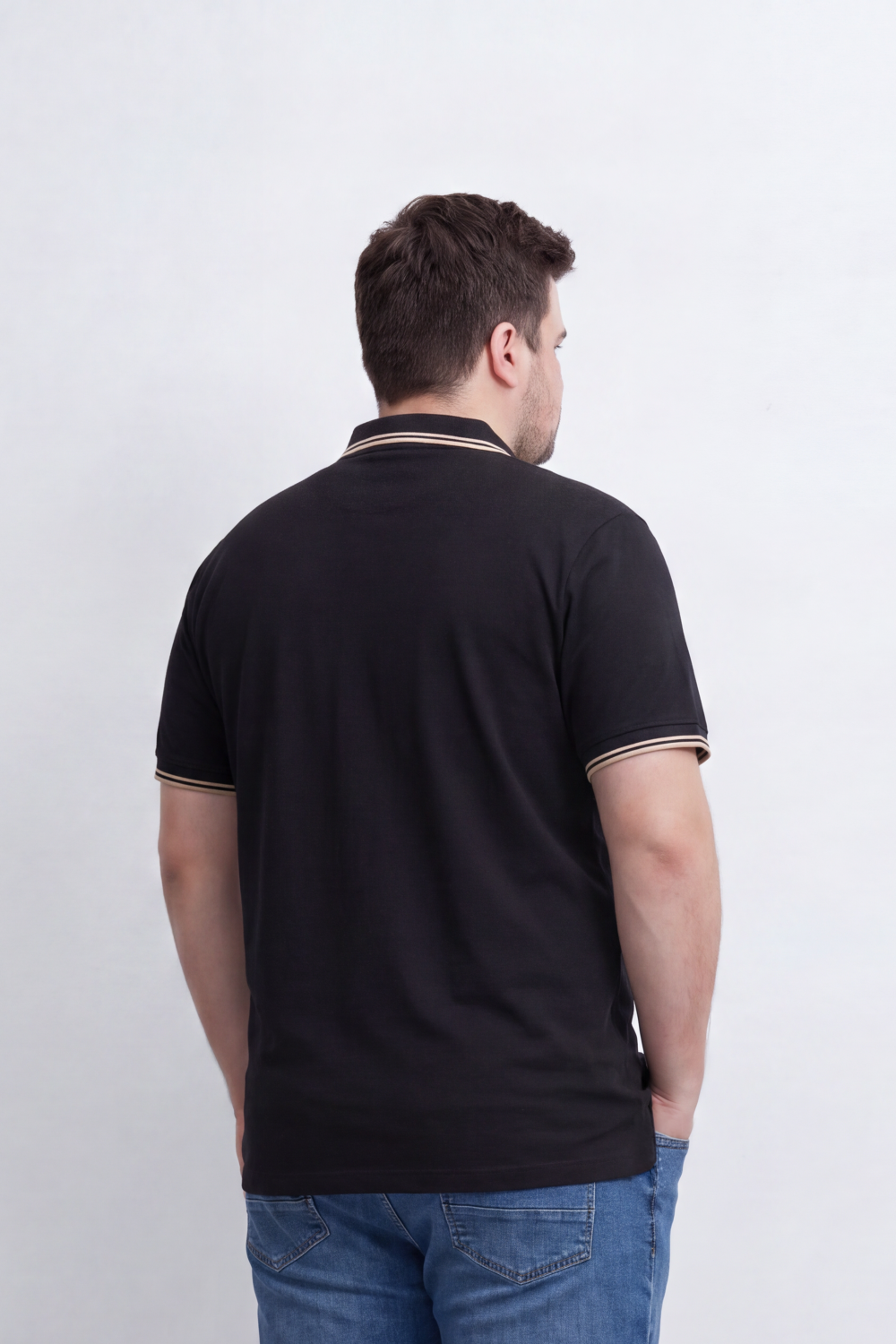 Men's Tomato Store Big Size Polo T-Shirt Contrast Stripe Collar And Cuffs Embroidered Slim Fit