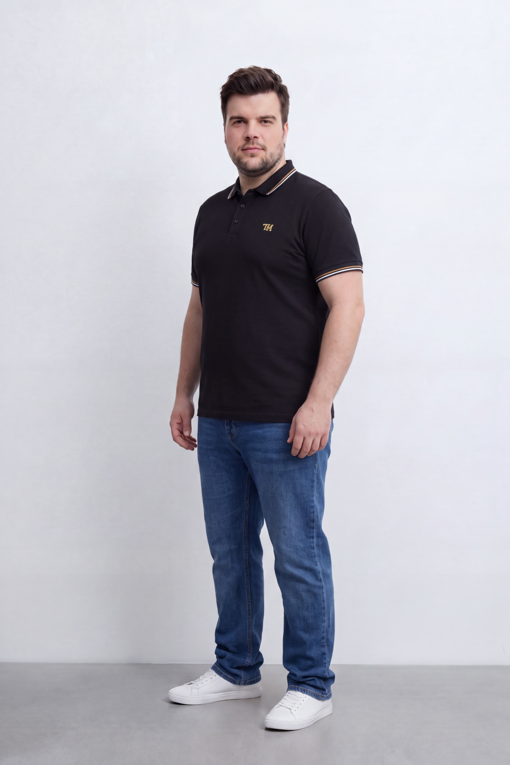 Men's Tomato Store Big Size Polo T-Shirt Contrast Stripe Collar And Cuffs Embroidered Slim Fit