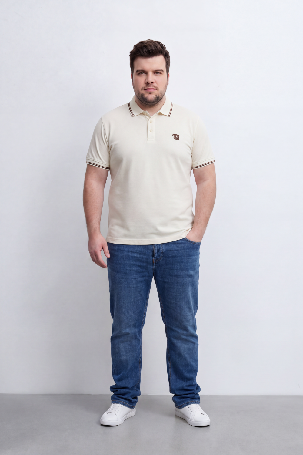 Men's Tomato Store Big Size Polo T-Shirt Contrast Stripe Collar And Cuffs Embroidered Slim Fit