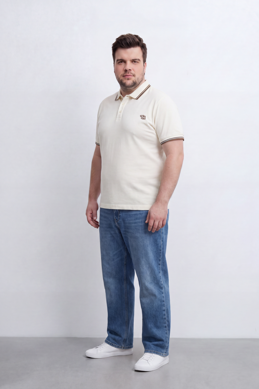 Men's Tomato Store Big Size Polo T-Shirt Contrast Stripe Collar And Cuffs Embroidered Slim Fit