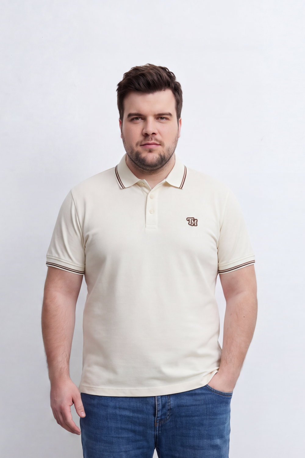 Men's Tomato Store Big Size Polo T-Shirt Contrast Stripe Collar And Cuffs Embroidered Slim Fit