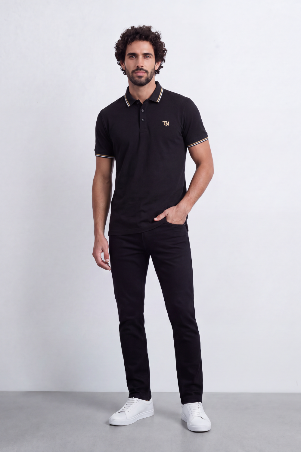 Men's Tomato Store Premium Pique Polo T-Shirt Contrast Tipped Collar And Cuffs Embroidered Three-Button Slim Fit