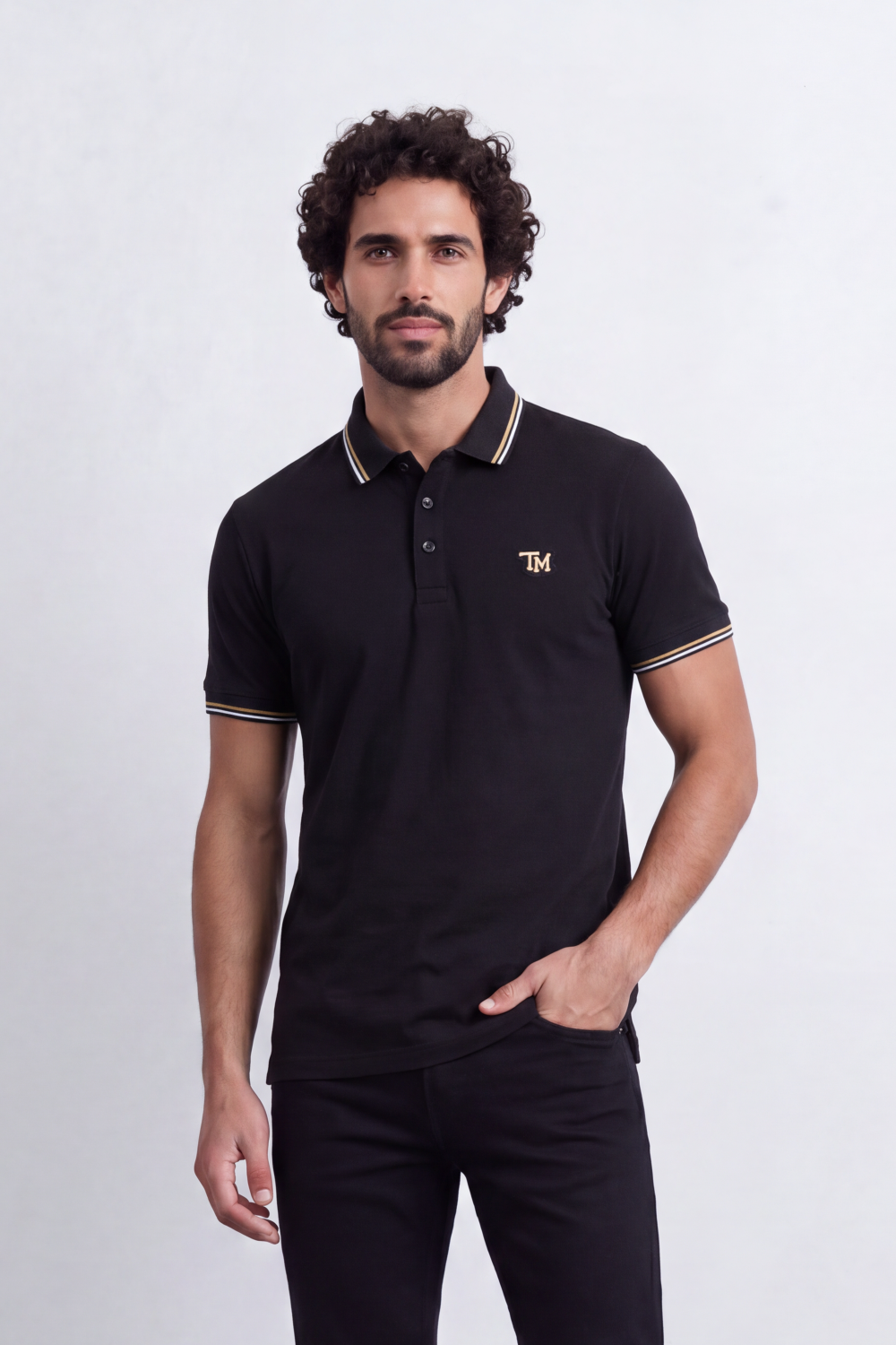 Men's Tomato Store Premium Pique Polo T-Shirt Contrast Tipped Collar And Cuffs Embroidered Three-Button Slim Fit