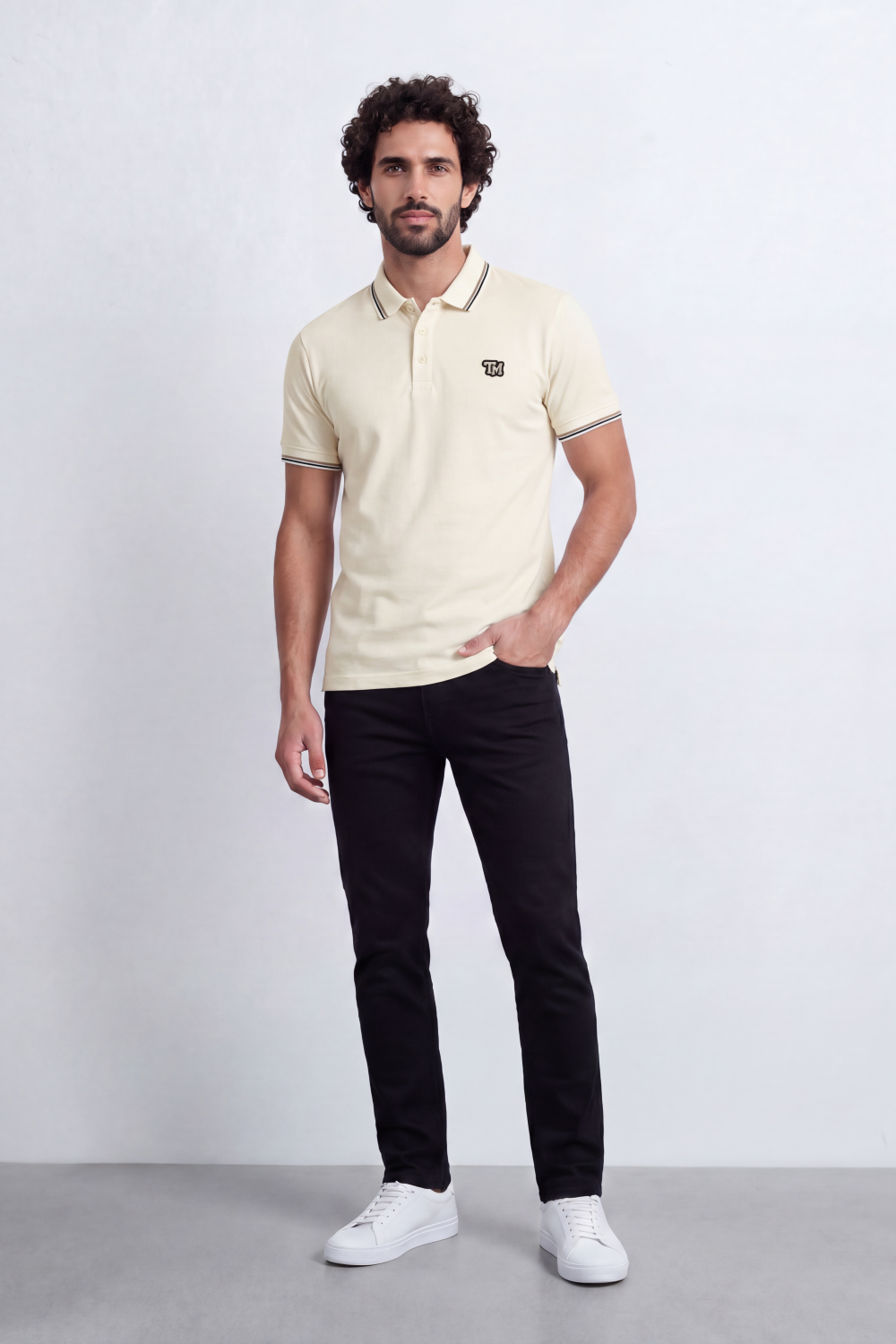 Men's Tomato Store Premium Pique Polo T-Shirt Contrast Tipped Collar And Cuffs Embroidered Three-Button Slim Fit