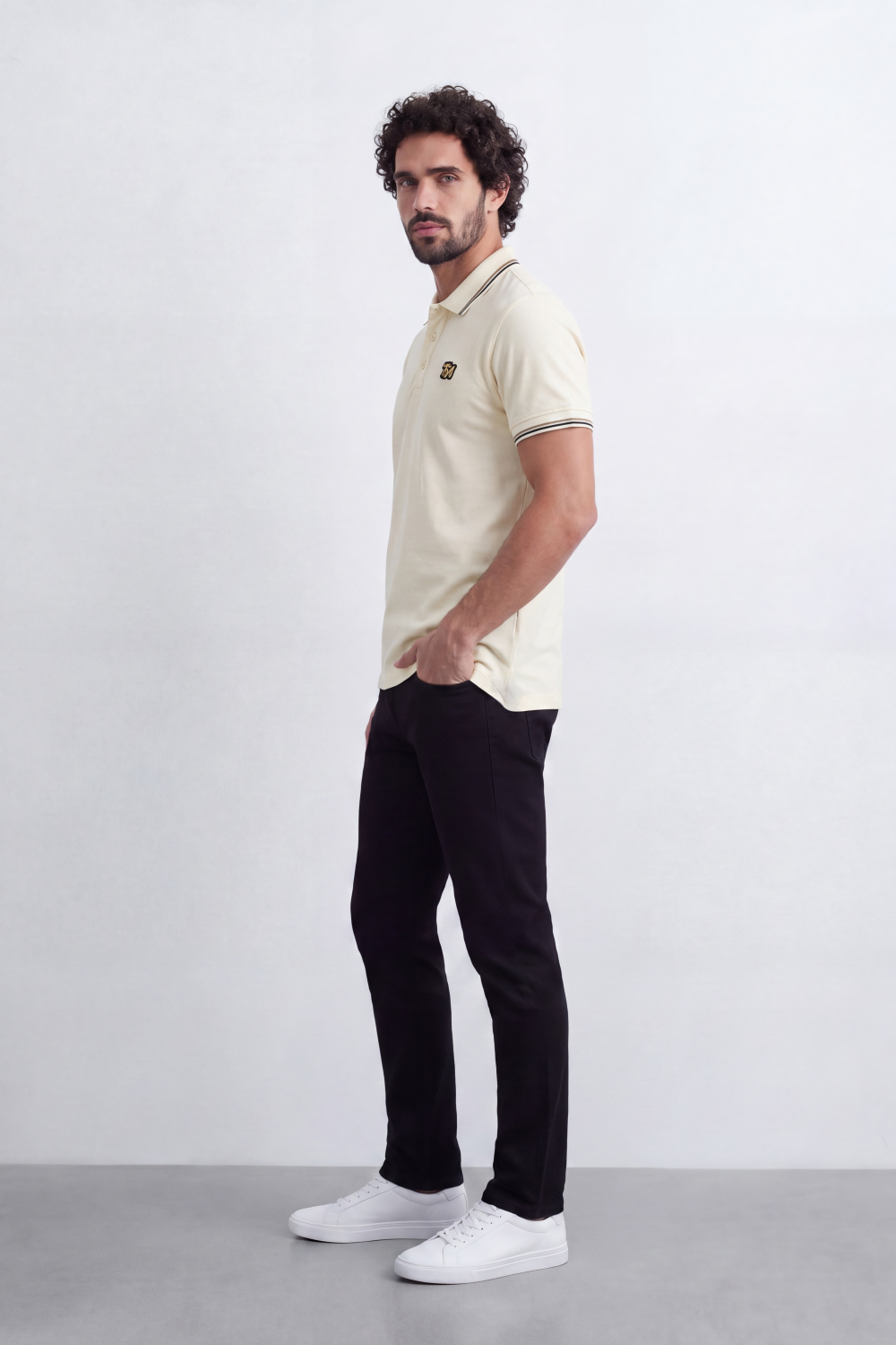 Men's Tomato Store Premium Pique Polo T-Shirt Contrast Tipped Collar And Cuffs Embroidered Three-Button Slim Fit