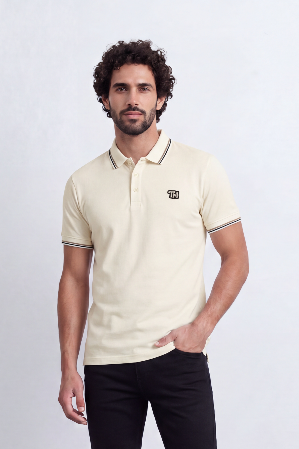 Men's Tomato Store Premium Pique Polo T-Shirt Contrast Tipped Collar And Cuffs Embroidered Three-Button Slim Fit