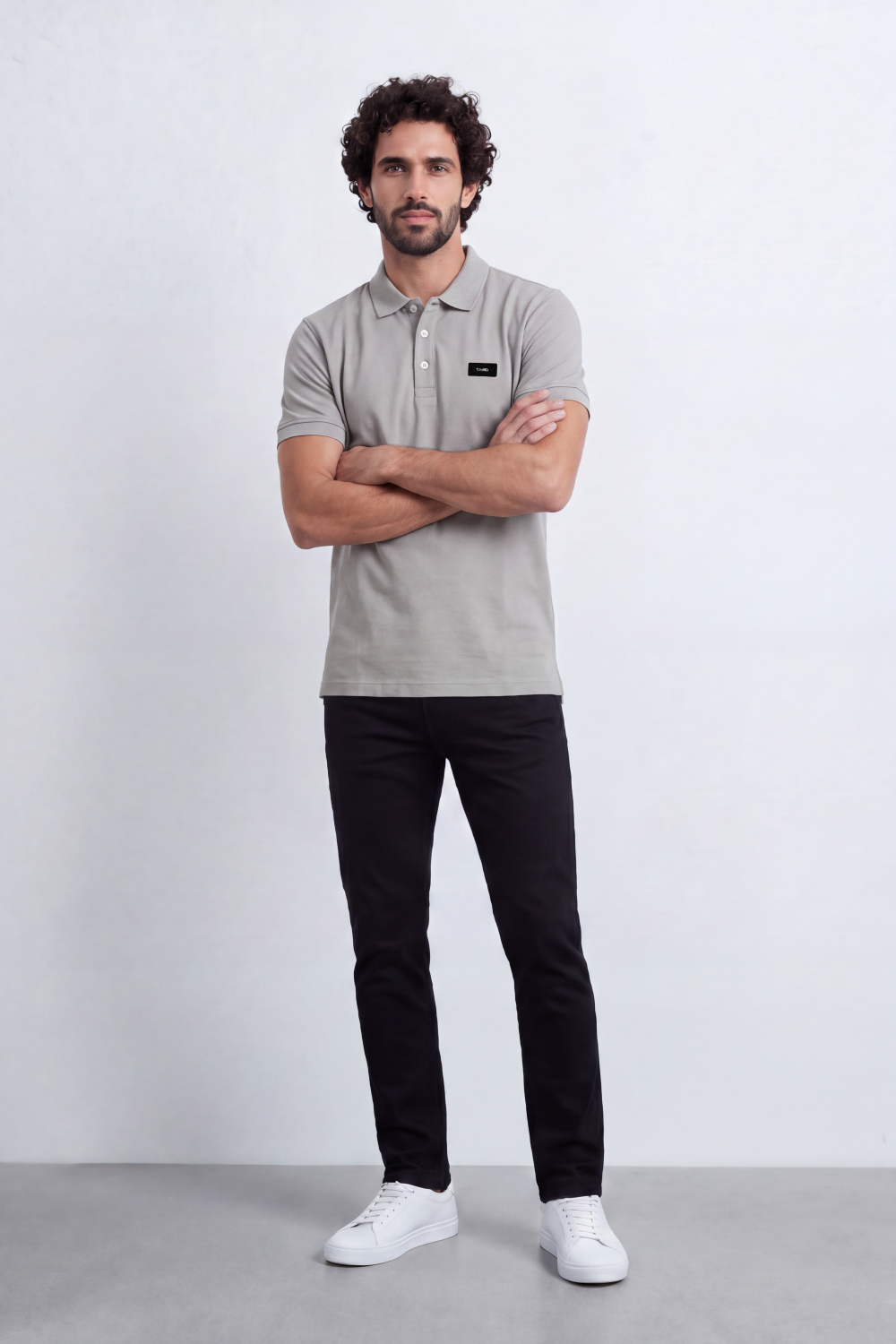 Men's Tomato Store Cotton Pique Polo T-Shirt Minimal Chest Badge Three-Button Placket Clean Collar Detail Tailored Slim Fit