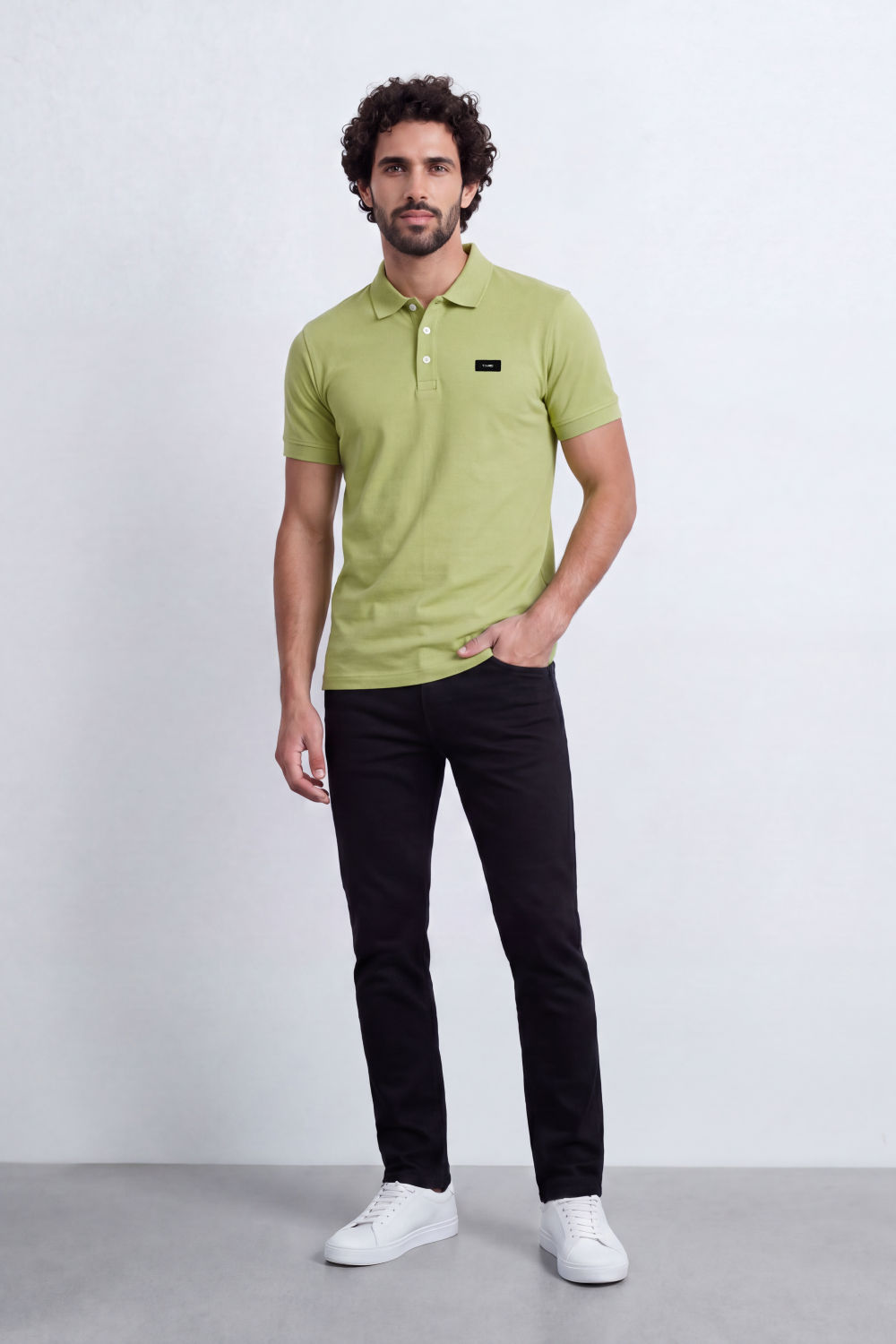 Men's Tomato Store Cotton Pique Polo T-Shirt Minimal Chest Badge Three-Button Placket Clean Collar Detail Tailored Slim Fit