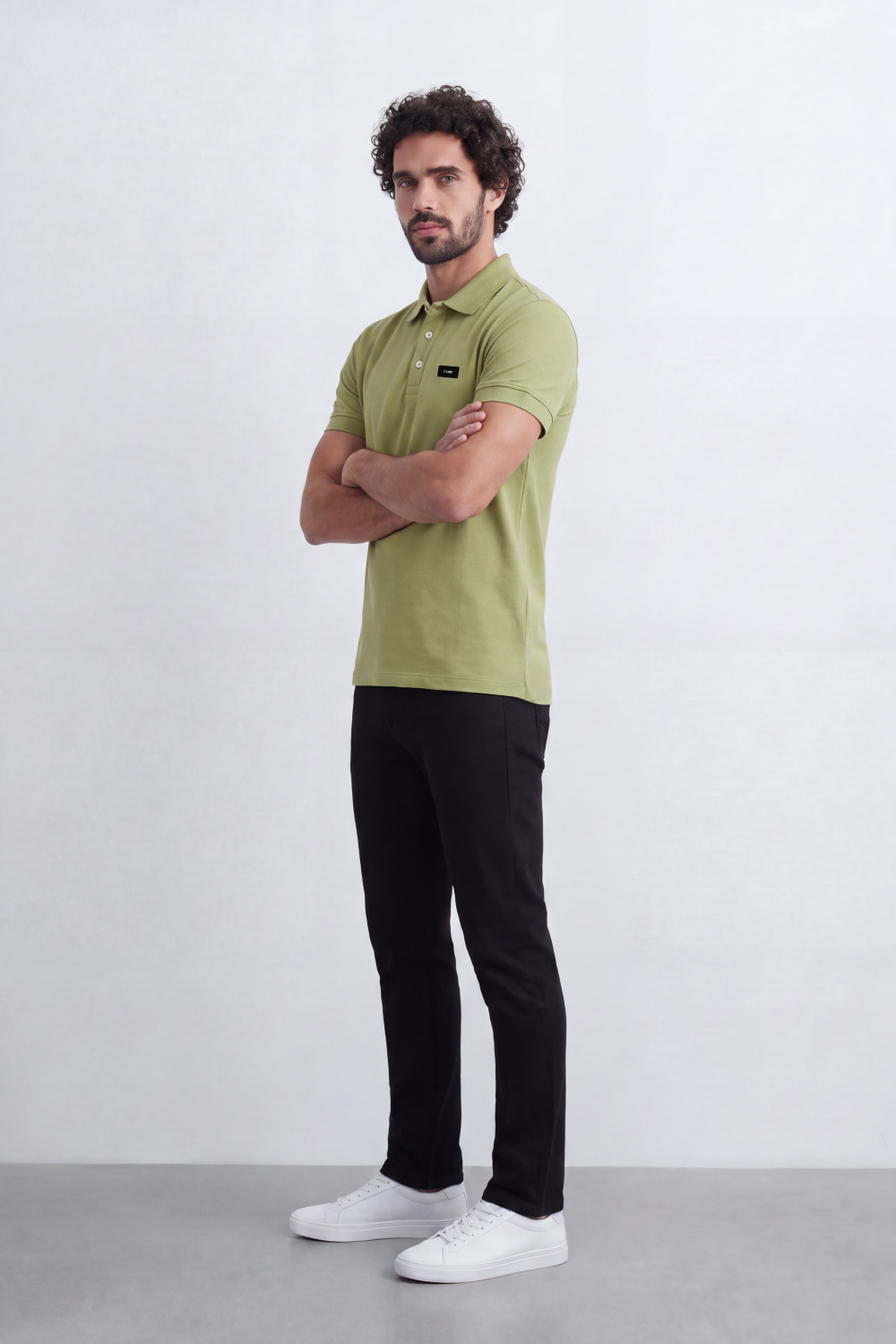 Men's Tomato Store Cotton Pique Polo T-Shirt Minimal Chest Badge Three-Button Placket Clean Collar Detail Tailored Slim Fit