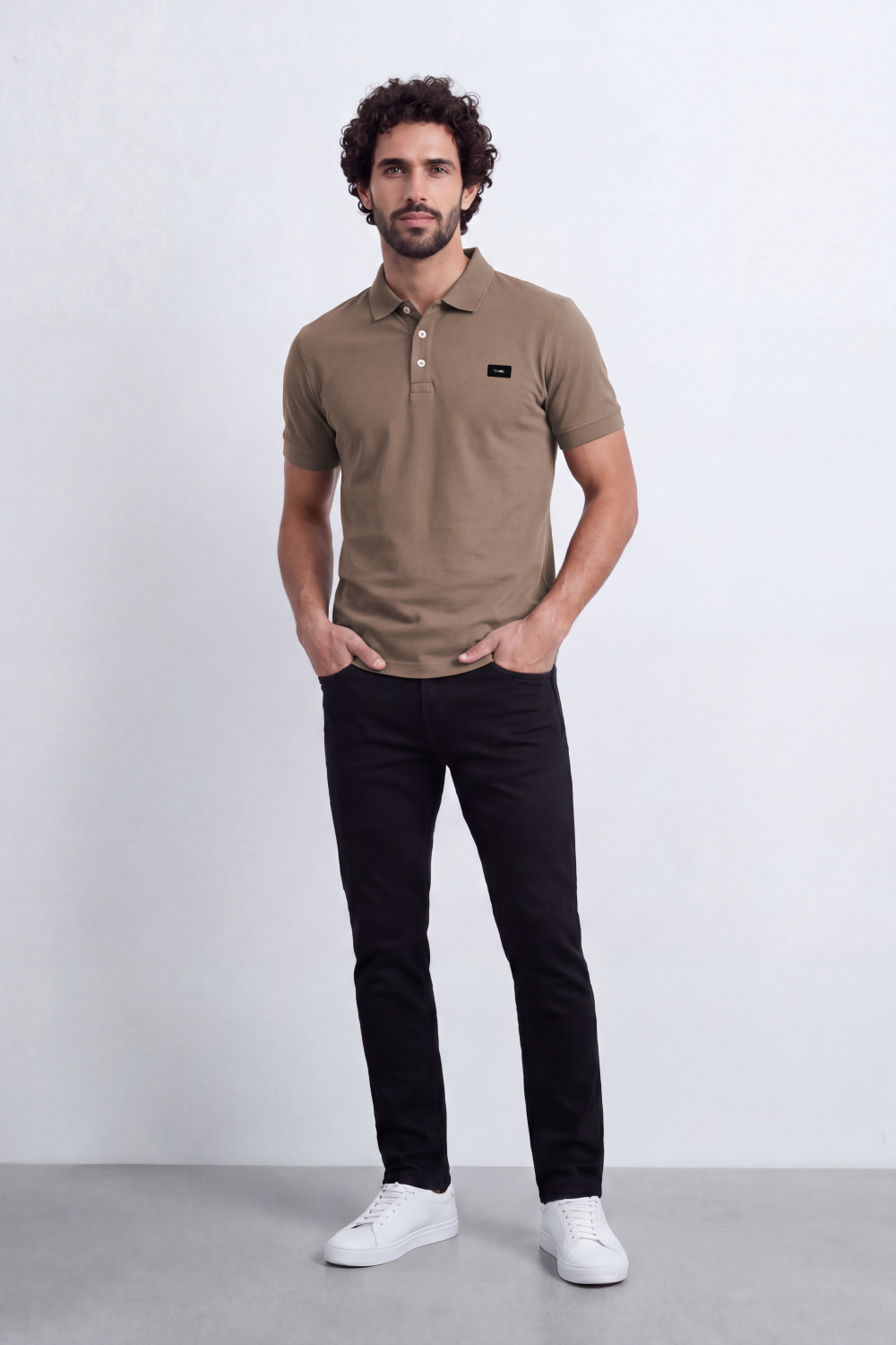 Men's Tomato Store Cotton Pique Polo T-Shirt Minimal Chest Badge Three-Button Placket Clean Collar Detail Tailored Slim Fit