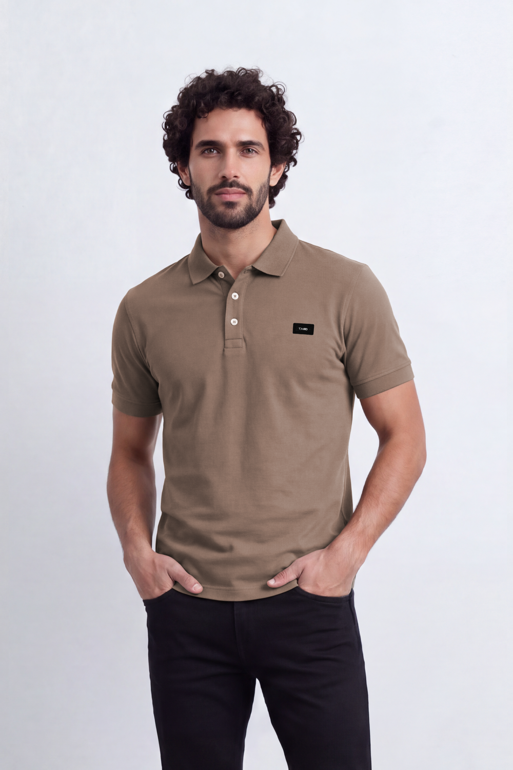 Men's Tomato Store Cotton Pique Polo T-Shirt Minimal Chest Badge Three-Button Placket Clean Collar Detail Tailored Slim Fit