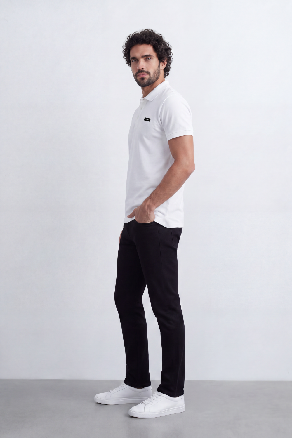 Men's Tomato Store Cotton Pique Polo T-Shirt Minimal Chest Badge Three-Button Placket Clean Collar Detail Tailored Slim Fit