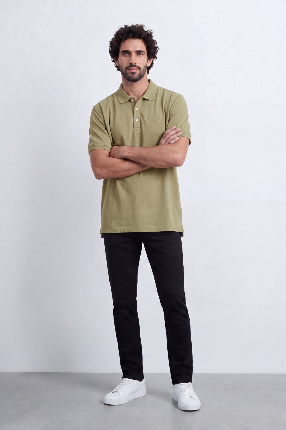 Men’s Tomato Store Signature Slim Fit Polo T-Shirt Tonal Chest Embroidery Button Placket Plain Surface Side Slit Hem Smart Casual Mood