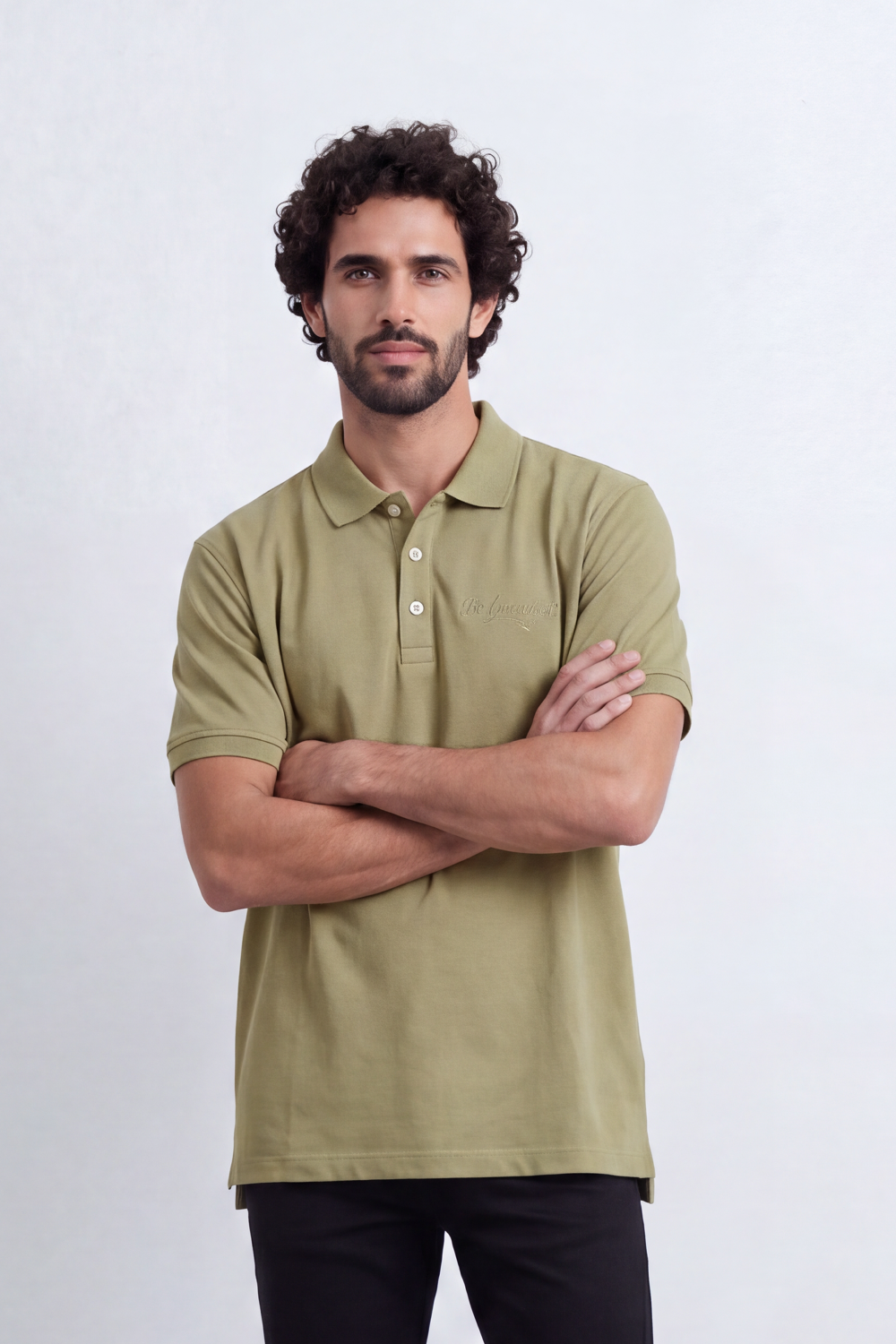 Men’s Tomato Store Signature Slim Fit Polo T-Shirt Tonal Chest Embroidery Button Placket Plain Surface Side Slit Hem Smart Casual Mood