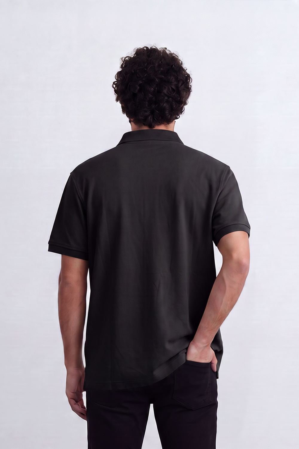 Men’s Tomato Store Signature Slim Fit Polo T-Shirt Tonal Chest Embroidery Button Placket Plain Surface Side Slit Hem Smart Casual Mood