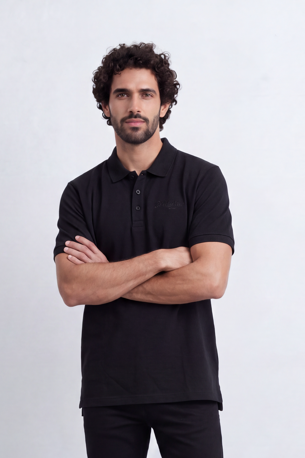 Men’s Tomato Store Signature Slim Fit Polo T-Shirt Tonal Chest Embroidery Button Placket Plain Surface Side Slit Hem Smart Casual Mood