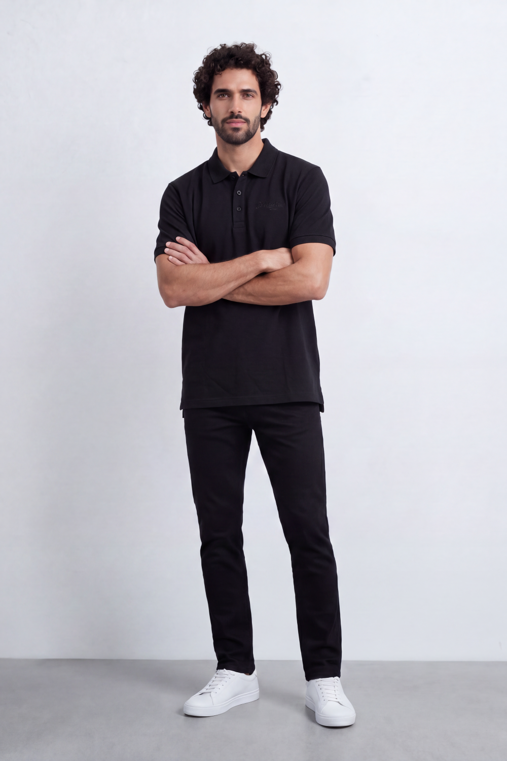 Men’s Tomato Store Signature Slim Fit Polo T-Shirt Tonal Chest Embroidery Button Placket Plain Surface Side Slit Hem Smart Casual Mood