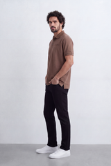 Men’s Tomato Store Signature Slim Fit Polo T-Shirt Tonal Chest Embroidery Button Placket Plain Surface Side Slit Hem Smart Casual Mood
