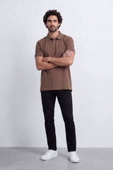 Men’s Tomato Store Signature Slim Fit Polo T-Shirt Tonal Chest Embroidery Button Placket Plain Surface Side Slit Hem Smart Casual Mood