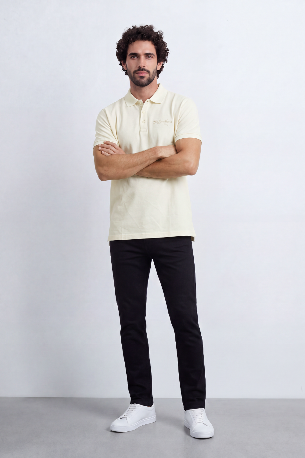 Men’s Tomato Store Signature Slim Fit Polo T-Shirt Tonal Chest Embroidery Button Placket Plain Surface Side Slit Hem Smart Casual Mood