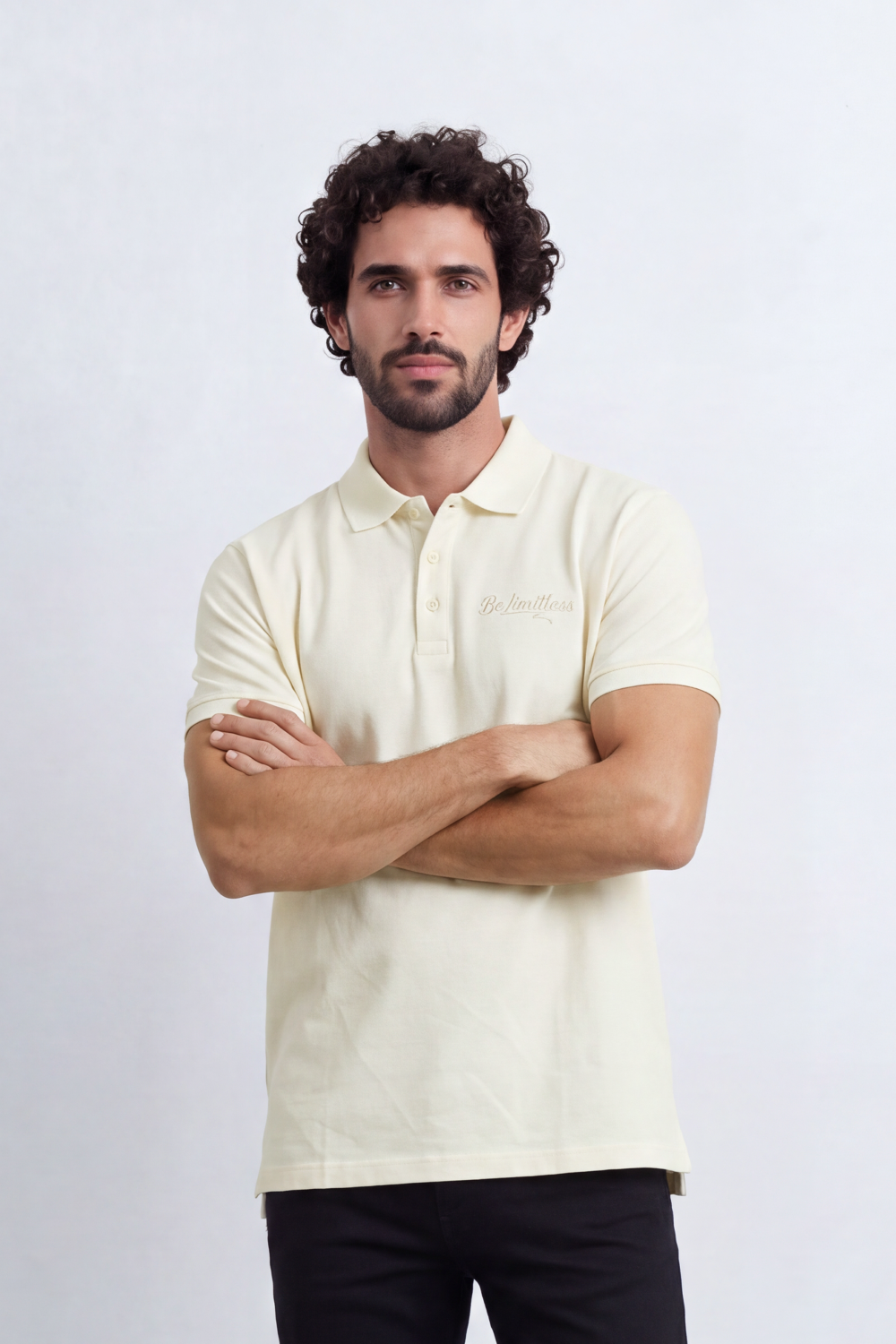 Men’s Tomato Store Signature Slim Fit Polo T-Shirt Tonal Chest Embroidery Button Placket Plain Surface Side Slit Hem Smart Casual Mood