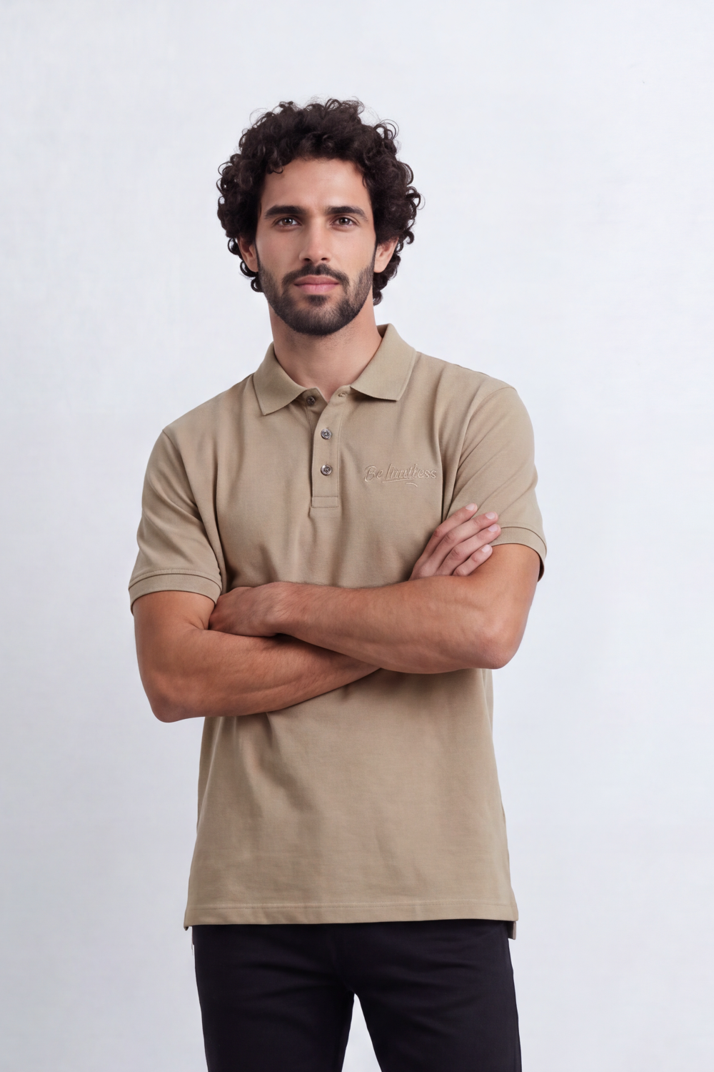 Men’s Tomato Store Signature Slim Fit Polo T-Shirt Tonal Chest Embroidery Button Placket Plain Surface Side Slit Hem Smart Casual Mood