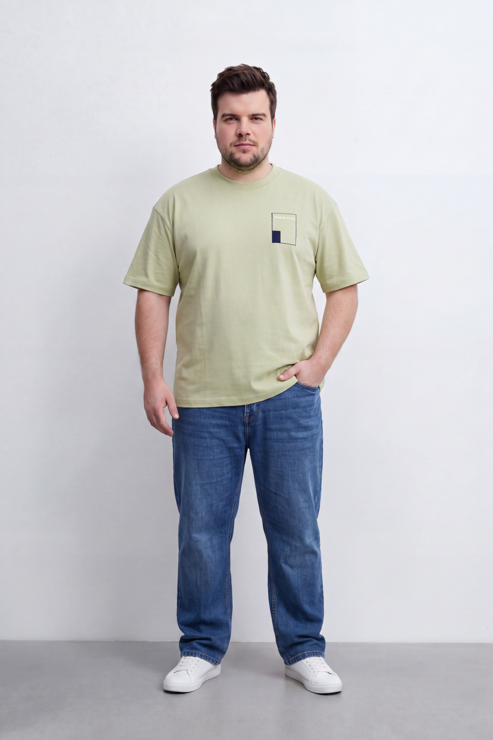 Men's Tomato Store Soft Washed T-Shirt Minimal Front Patch Graphic Artistic Back Slogan Print Box Fit Big Size