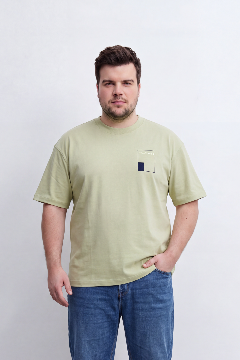 Men's Tomato Store Soft Washed T-Shirt Minimal Front Patch Graphic Artistic Back Slogan Print Box Fit Big Size