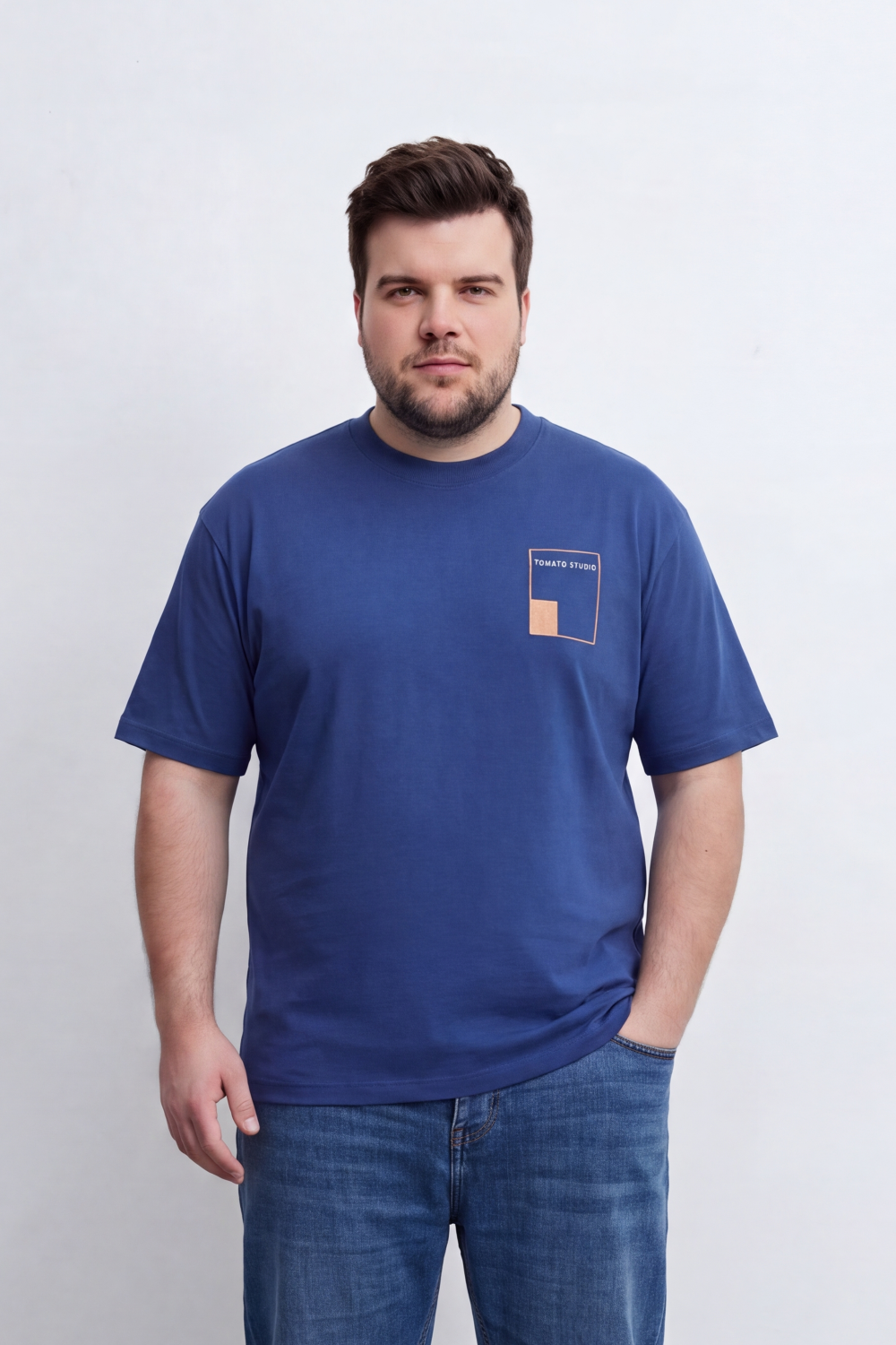 Men's Tomato Store Soft Washed T-Shirt Minimal Front Patch Graphic Artistic Back Slogan Print Box Fit Big Size