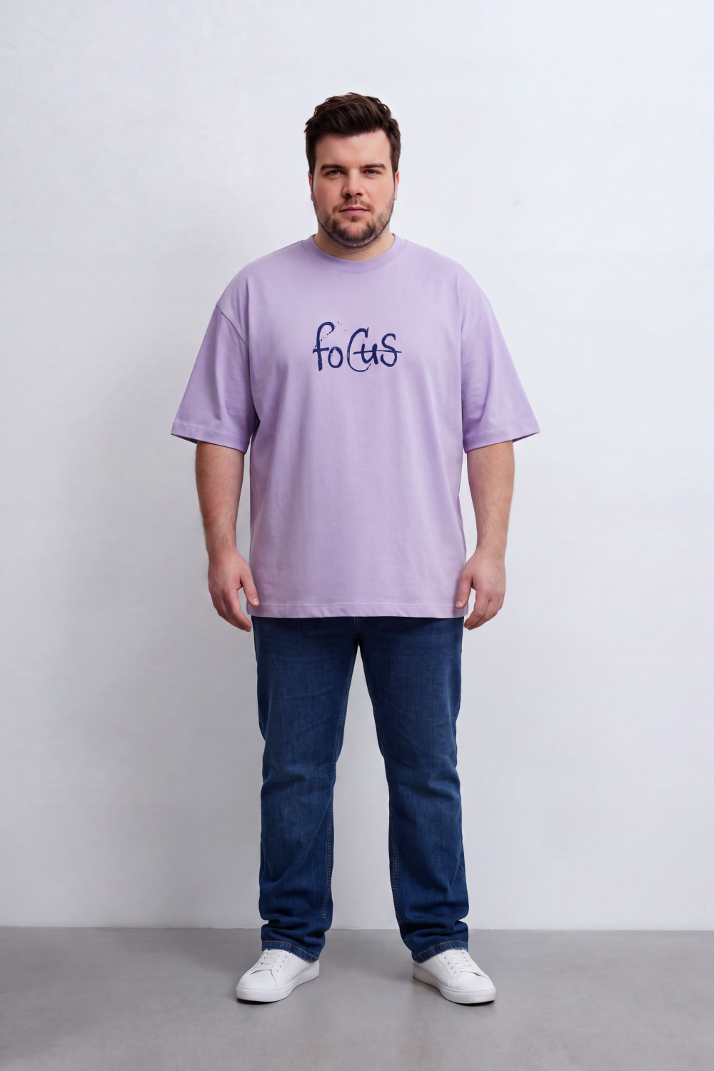 Men's Tomato Store Big Size Graphic T-Shirt Handwritten Focus Typography Drop Shoulder Box Fit