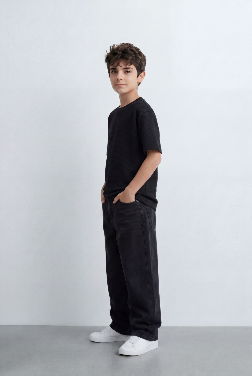 Boy’s Tomato Store Textured Oversized Basic T-Shirt Ribbed Knit Surface