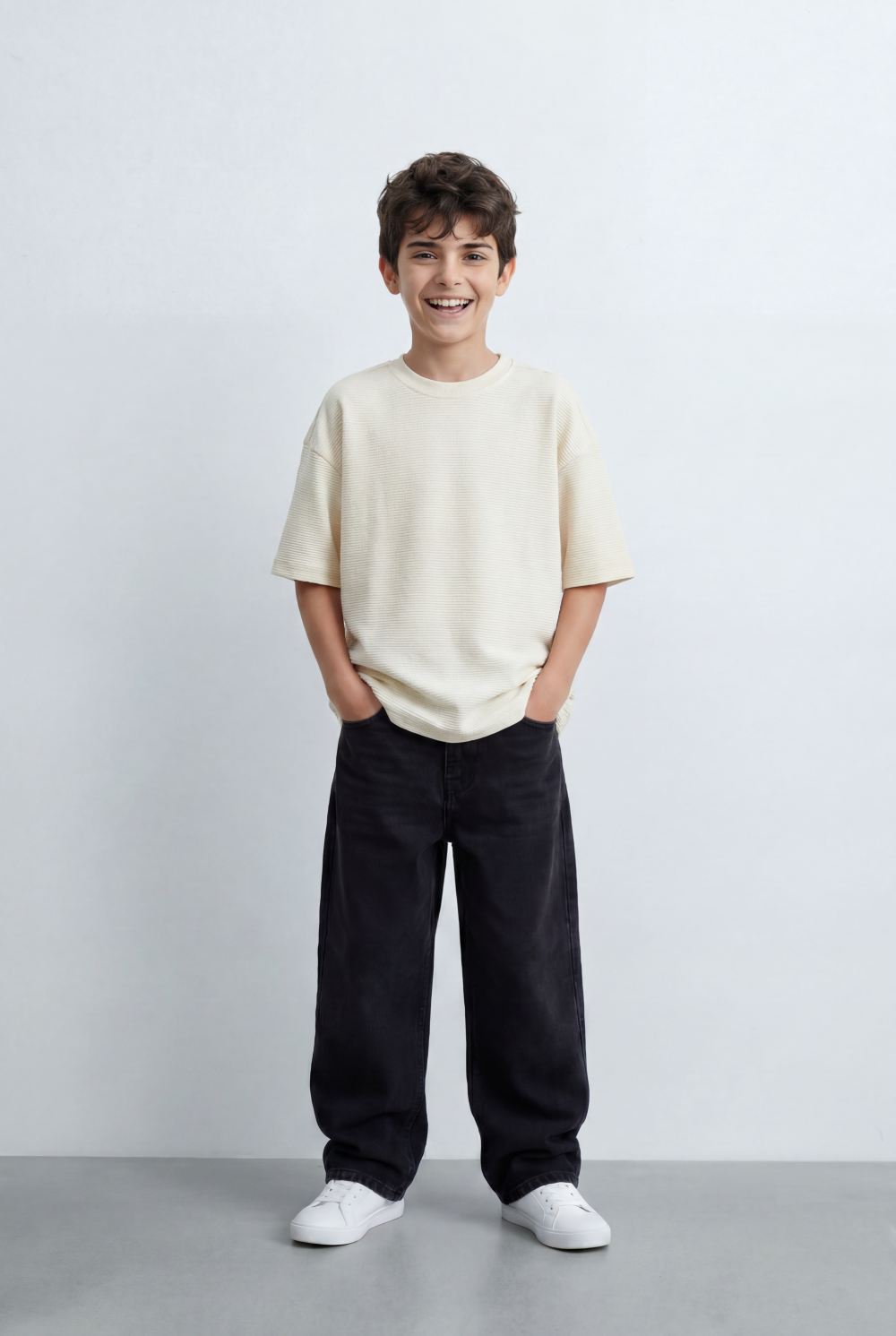 Boy’s Tomato Store Textured Oversized Basic T-Shirt Ribbed Knit Surface
