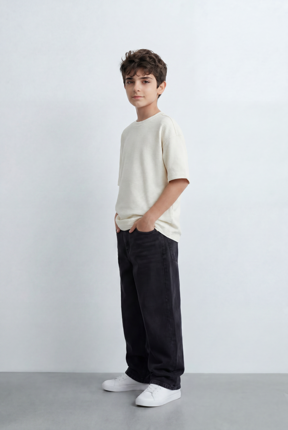 Boy’s Tomato Store Textured Oversized Basic T-Shirt Ribbed Knit Surface