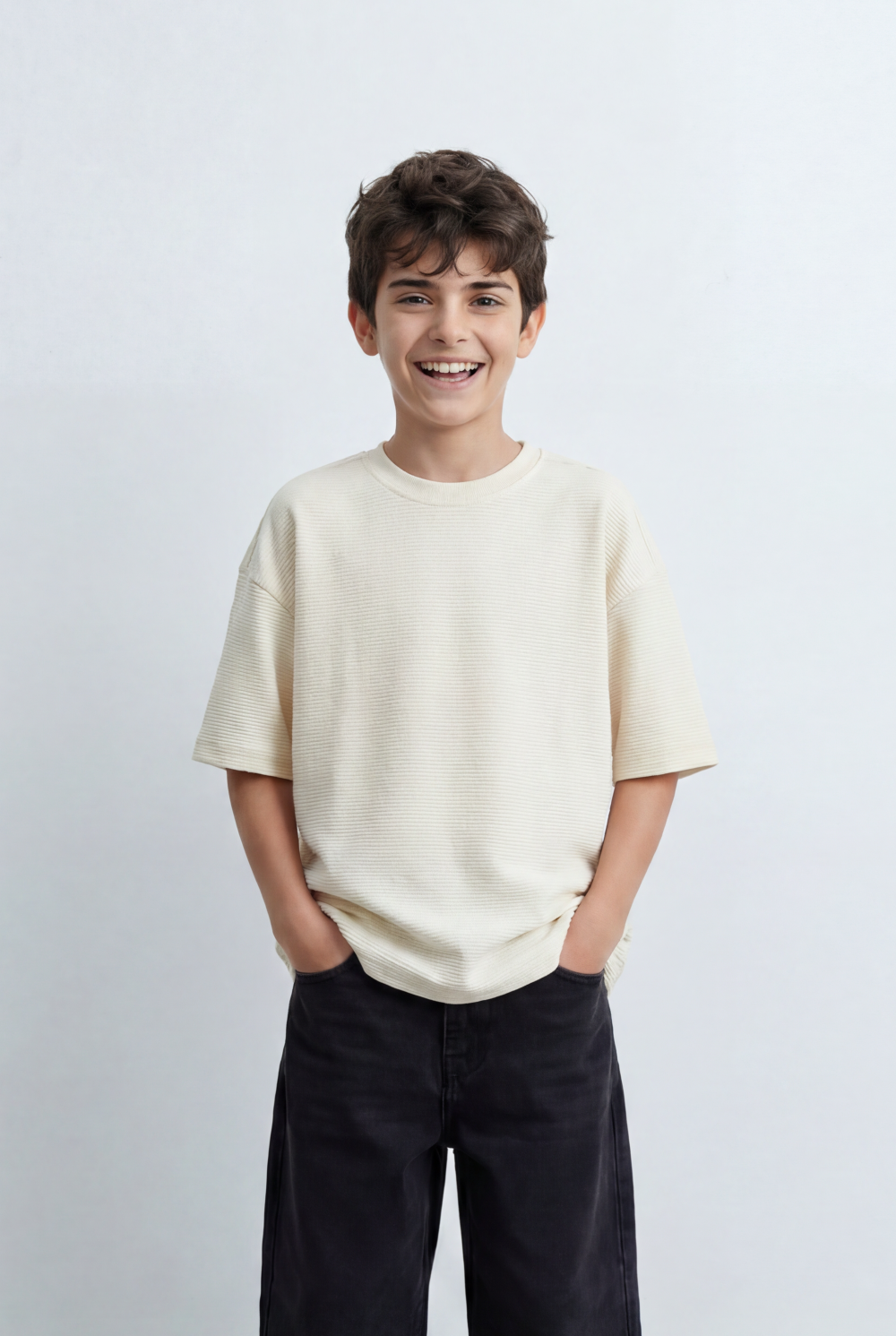 Boy’s Tomato Store Textured Oversized Basic T-Shirt Ribbed Knit Surface