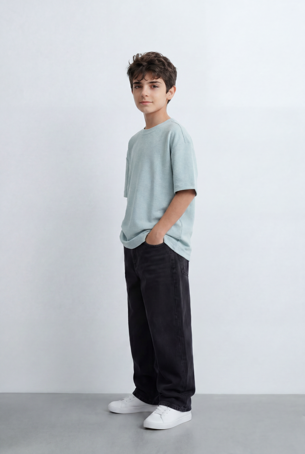 Boy’s Tomato Store Textured Oversized Basic T-Shirt Ribbed Knit Surface