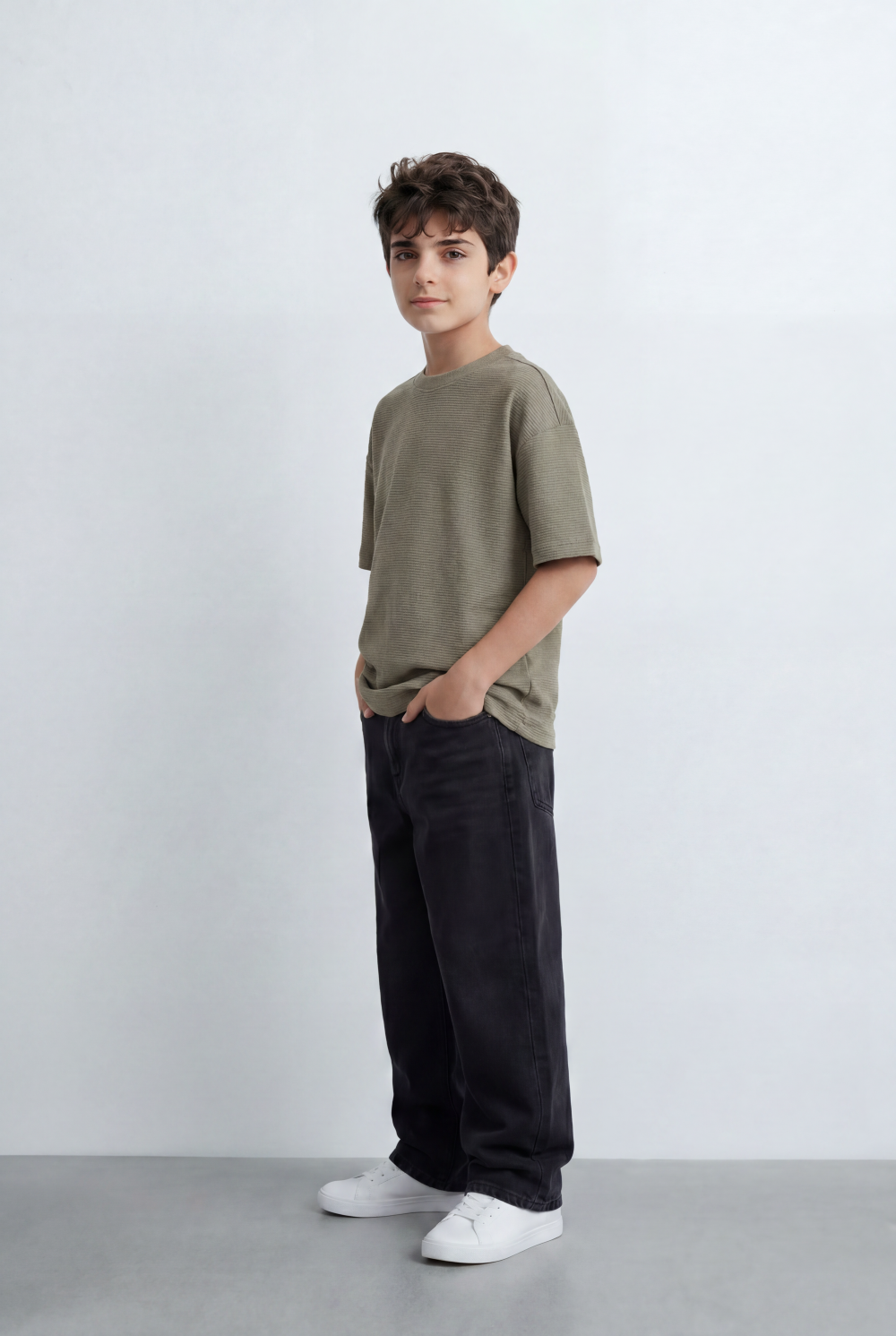 Boy’s Tomato Store Textured Oversized Basic T-Shirt Ribbed Knit Surface