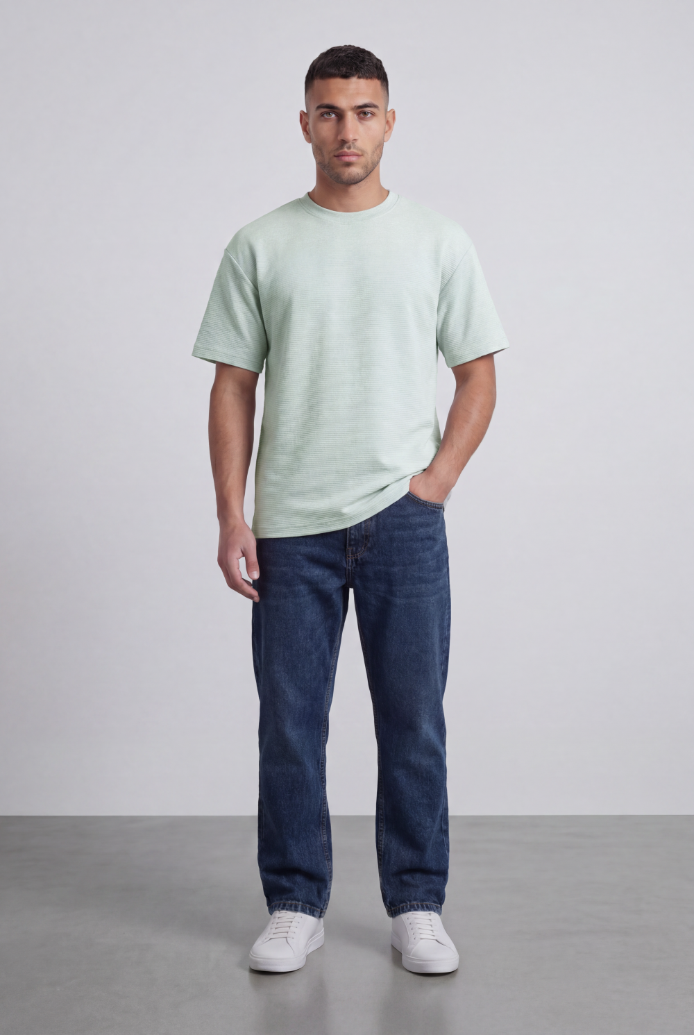 Men’s Tomato Store Fine Rib Texture T-Shirt Shaped Crew Neck Drop Shoulder Oversized Fit
