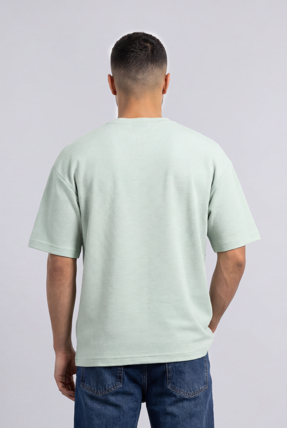 Men’s Tomato Store Fine Rib Texture T-Shirt Shaped Crew Neck Drop Shoulder Oversized Fit