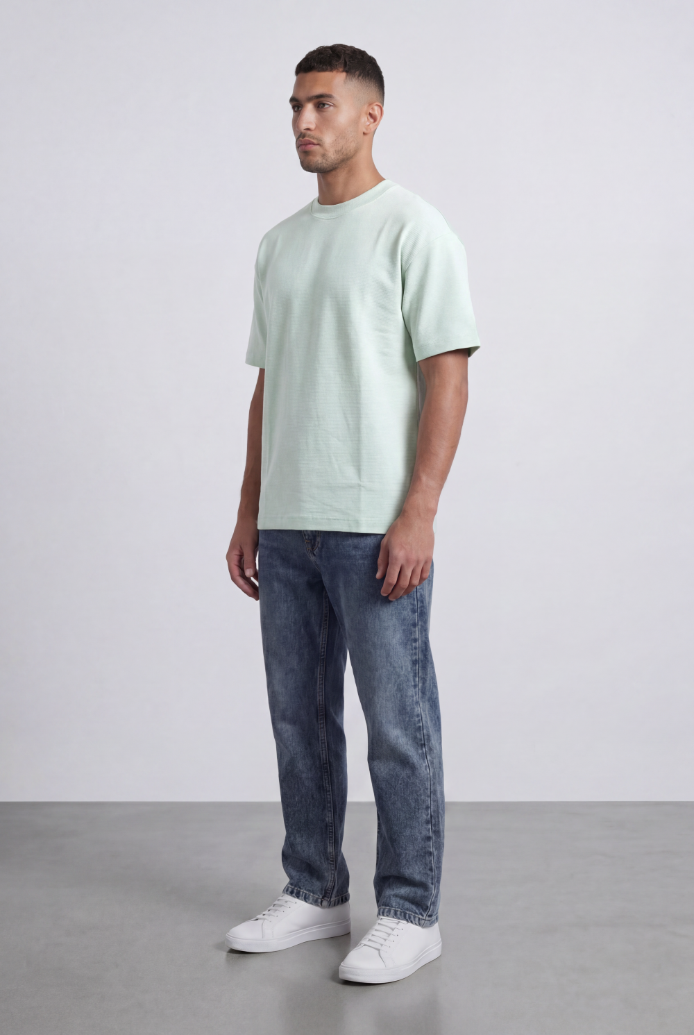 Men’s Tomato Store Fine Rib Texture T-Shirt Shaped Crew Neck Drop Shoulder Oversized Fit