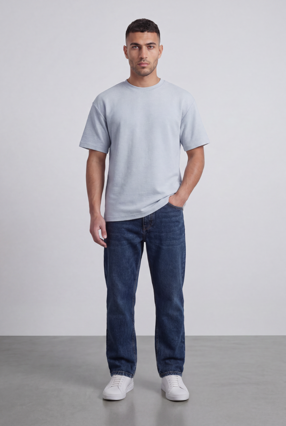 Men’s Tomato Store Fine Rib Texture T-Shirt Shaped Crew Neck Drop Shoulder Oversized Fit